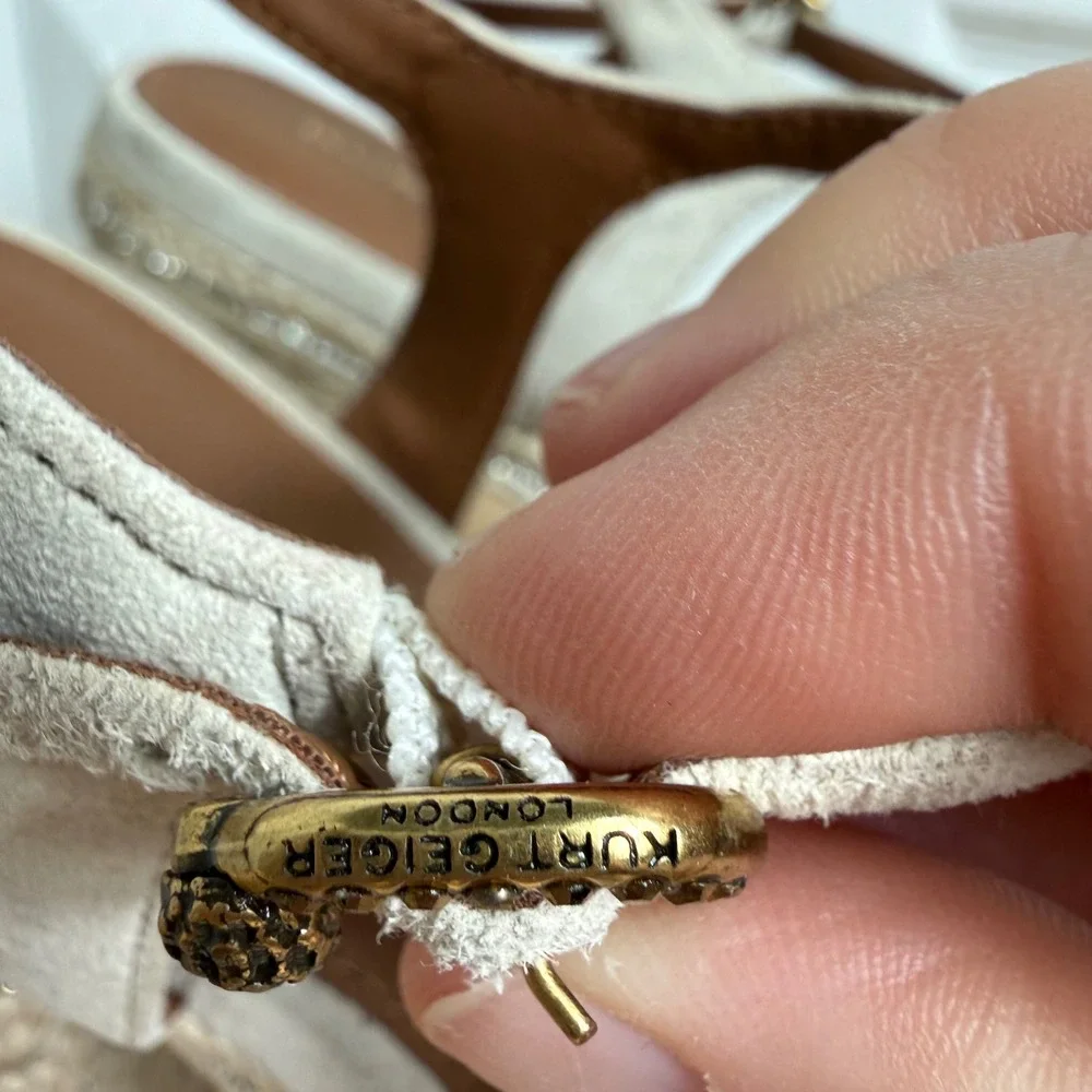 Kurt Geiger Floral Platform Sandals 41 Cream Cottagecore Boho Espadrille Heels